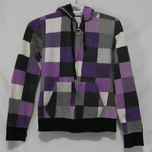 WEST FORTYNINE | medium | Checkered Hoodie With Zip - Hood - Thumbholes *stains